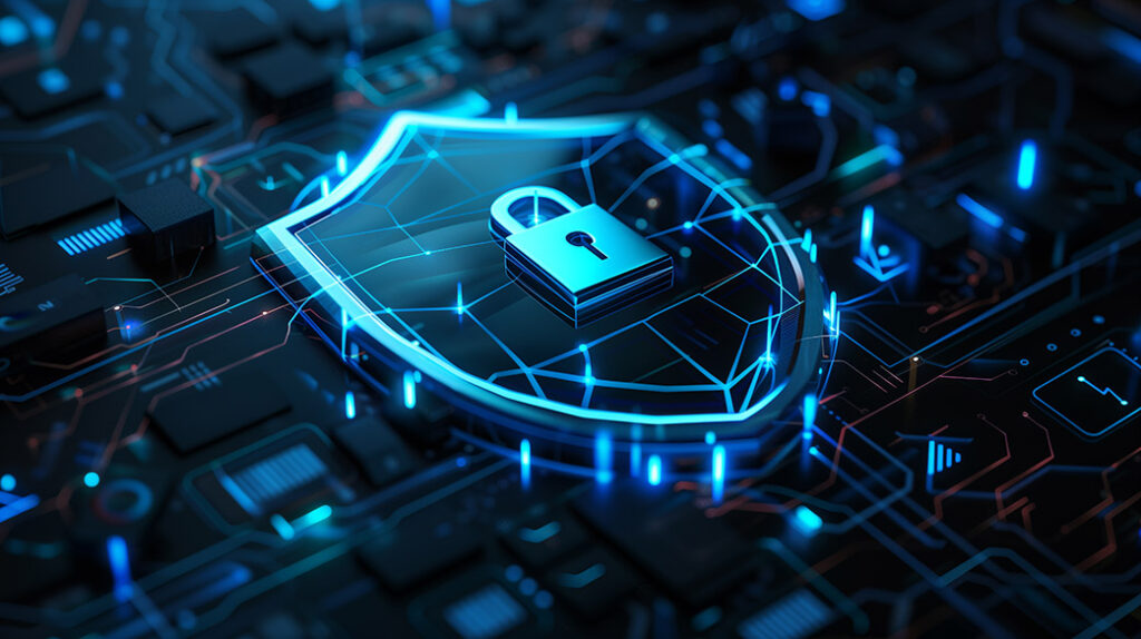 photo d'Illustration numérique d’un cadenas sur un bouclier symbolisant la cybersécurité.